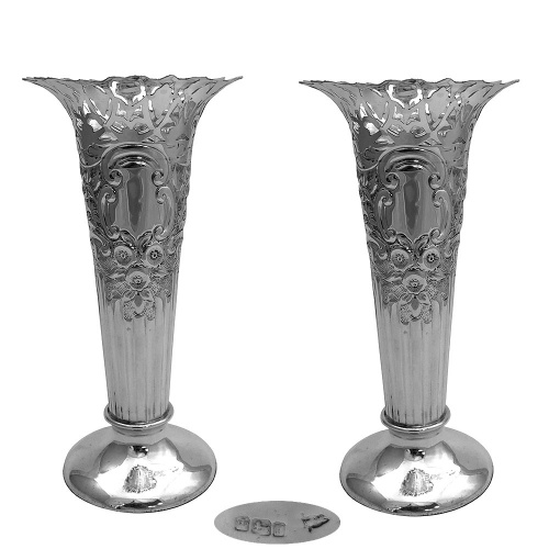 Pair of Edwardian Sterling Silver  Vases 1902